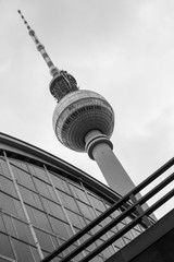berlin tv tower in black and white