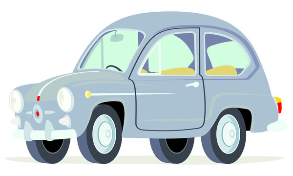 Caricatura Fiat Seat 600 gris vista frontal y lateral