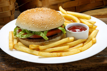 burger with fried potato