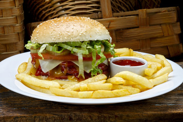 burger with fried potato
