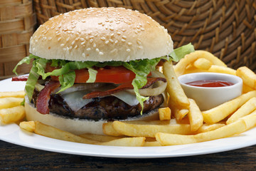 burger with fried potato