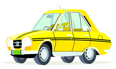 Caricatura Peugeot 504 taxi Lagos Nigeria vista frontal y lateral