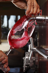 glass of red wine vineyard tap