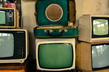 Soviet retro TVs and record-player