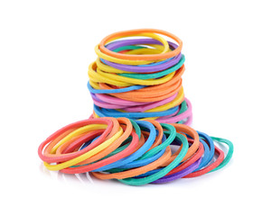 colorful rubber bands isolated on white.