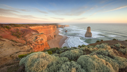 Naklejka premium Great Ocean Road is home to the world class surf at Bells Beach and the craggy limestone spires of the Twelve Apostles