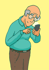 Fototapeta premium Active senior using a smartphone with touchscreen