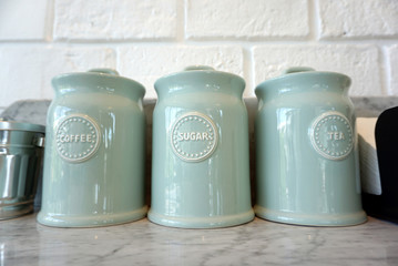 pastal color coffee, tea and sugar jar