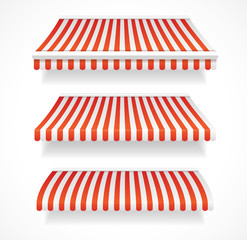 Vector colorful awnings for shop set red