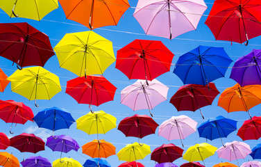 Fototapeta na wymiar Umbrellas coloring in sky decorated
