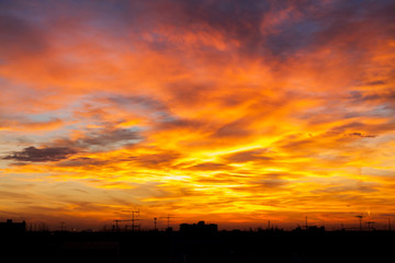 Fiery orange sunset sky. Beautiful sky.