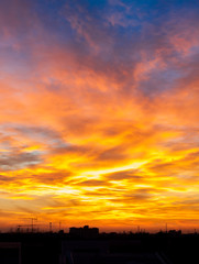 Fiery orange sunset sky. Beautiful sky.