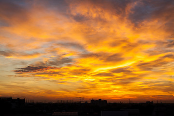 Fiery orange sunset sky. Beautiful sky.