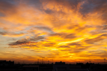Fiery orange sunset sky. Beautiful sky.