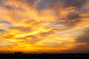 Fiery orange sunset sky. Beautiful sky.