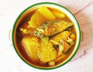 Yellow Curry with Fish in food carrier,Thai food