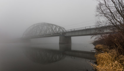 Double railway steel truss bridge in Krakow, Poland, over Vistula river