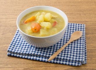 Curry Soup with Potato and Tomato in A Bowl