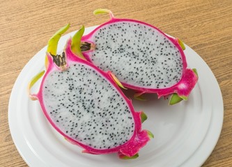 Fresh Ripe Dragon Fruit on A White Dish