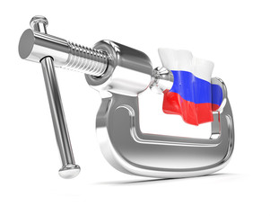 Russia's flag in clamp, crisis, sanction concept