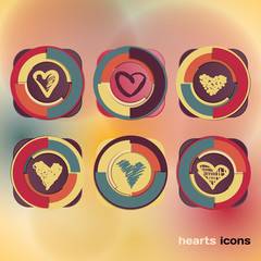 Icons set of sketch colored hearts