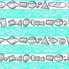 Seamless pattern of abstract merry smiles stripes