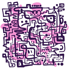 Abstract background of pink and purple lines and emoticons