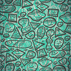 Seamless pattern of abstract cheerful smiles of different shapes
