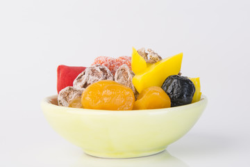 Fototapeta na wymiar preserved fruits & Dried fruits. Food Snack on a Background
