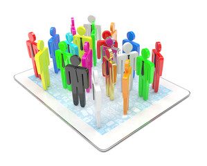 group of people figures on tablet PC, 3d render