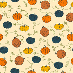 Seamless pattern with pumpkins and squashes