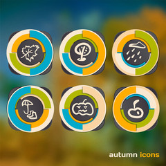 Set of icons on a theme of autumn on a background of defocused a