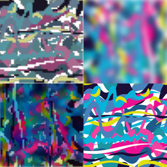 Set of four abstract backgrounds blurred waves of color