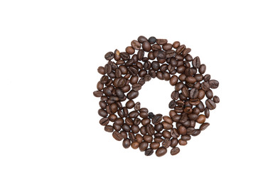 o alphabet made from coffee beans on white background 