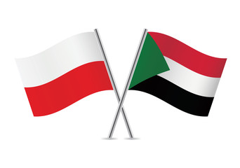 Sudan and Poland flags. Vector illustration.