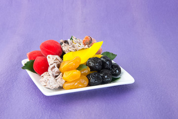preserved fruits & Dried fruits. Food Snack on a Background