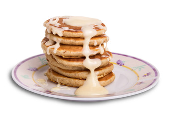 Pancakes stack on white background 