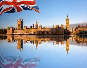 Big Ben with flag of England, United Kingdom