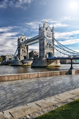 Fototapeta na wymiar Famous Tower Bridge against blue sky in London, England