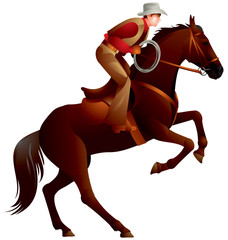 Cowboy on the horse with lasso, rodeo vector illustration from Wild West series