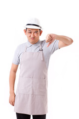 worker, employer with thumb down hand gesture