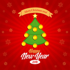 Fototapeta na wymiar Happy New Year 2016 and Merry Christmas banner, postcard, christmas card