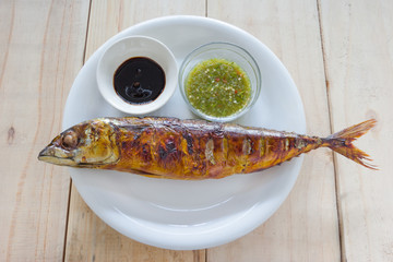 Grilled Mackerel Fish with sauce.