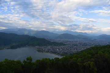 top view of Phewa lake and town in Pokhara,Nepal