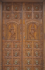 Carved wood Hindu temple door