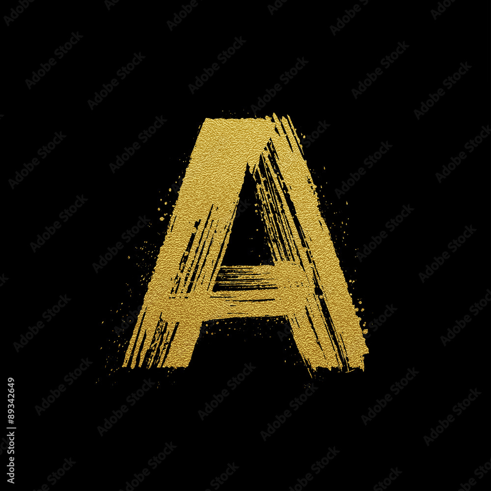 Wall mural Gold glittering brush hand painted letter A