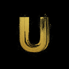 Gold glittering brush hand painted letter U © Ron Dale