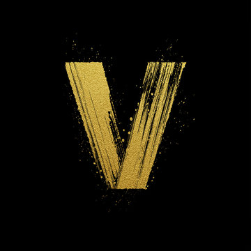 Gold glittering brush hand painted letter V