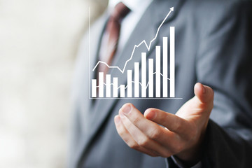 Man with chart business sign web diagram online