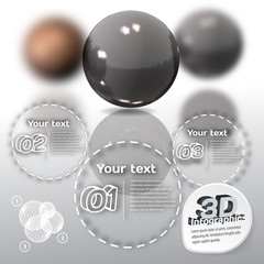 Infographics 3d with mirror balls with reflection
